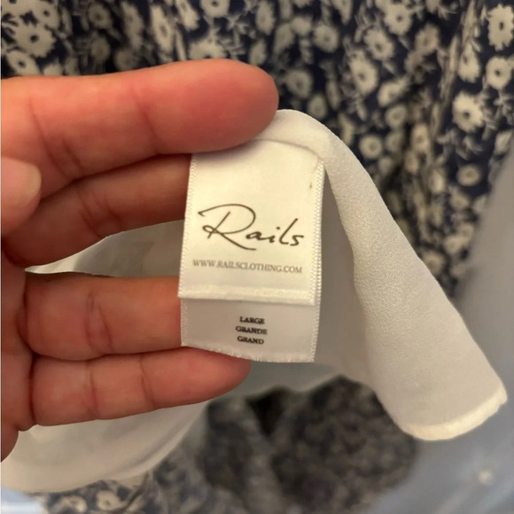 Rails Jade navy Ditsy Floral Print Tie Front Long Sleeve Dress L - Picture 6 of 7